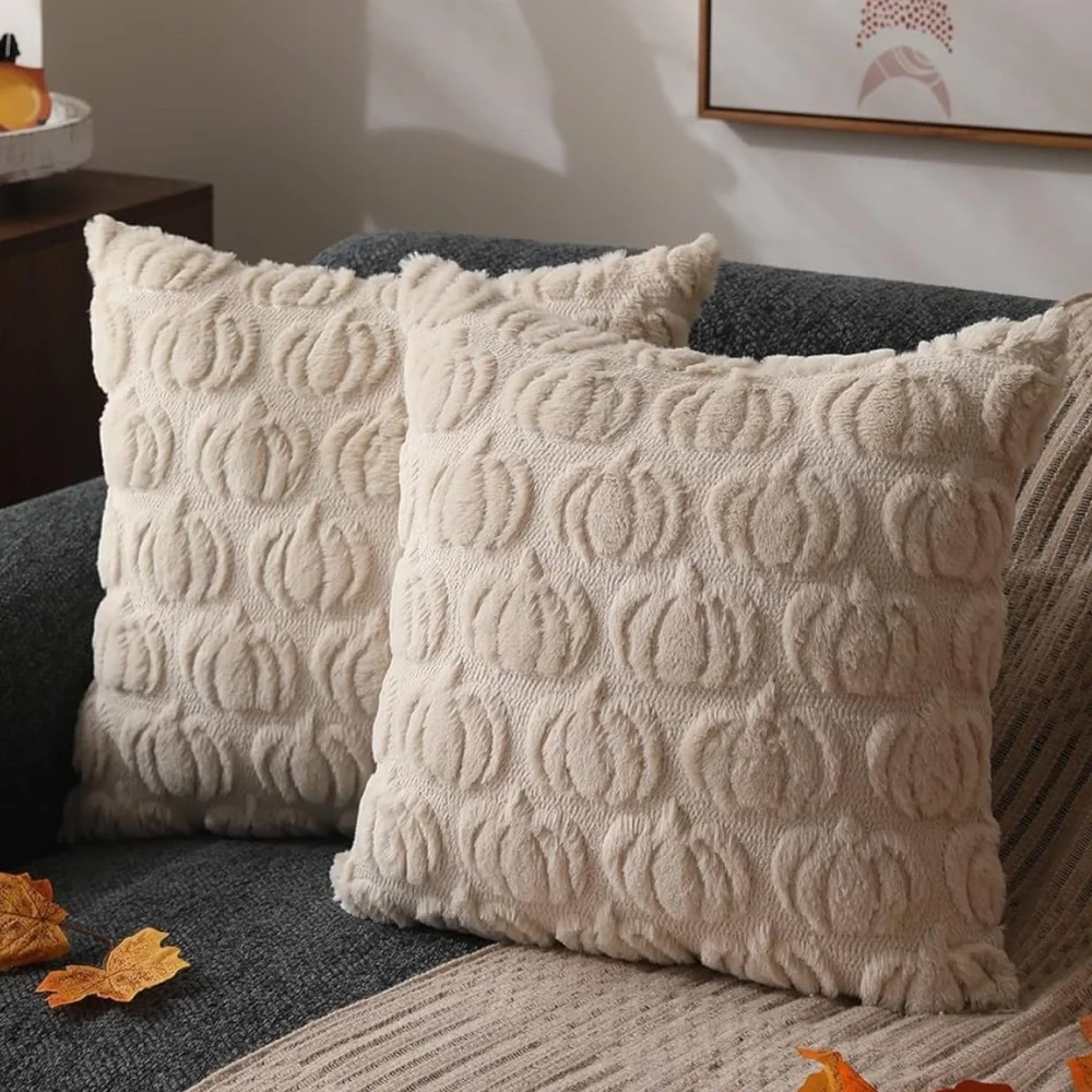 Cream Textured 18 x 18 Pumpkin Autumn‎ Fall Thanksgiving Pillowcases Covers